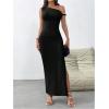 imageMilumia Womens One Shoulder Twisted Asymmetrical Neck Sleeveless Bodycon Maxi DressesBlack