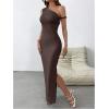 imageMilumia Womens One Shoulder Twisted Asymmetrical Neck Sleeveless Bodycon Maxi DressesBrown