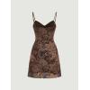 imageMilumia Womens Paisley Print Cami Short Dress Boho Mesh Mini Sun DressesBrown