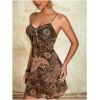 imageMilumia Womens Paisley Print Cami Short Dress Boho Mesh Mini Sun DressesBrown
