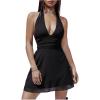 imageMilumia Womens Deep V Neck Halter Mini Dress Sexy Bow Tie Backless Short DressBlack