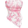 imageMilumia Womens Floral Print Strapless Tube Top Ruched Drawstring Asymmetrical Tank TopsHot Pink