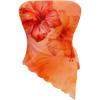 imageMilumia Womens Floral Print Strapless Tube Top Ruched Drawstring Asymmetrical Tank TopsRed and Orange