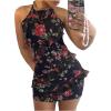 imageMilumia Womens Floral Ruffle Trim Bodycon Mini Dress Tie Backless Halter Short DressesBlack