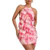 imageMilumia Womens Floral Ruffle Trim Bodycon Mini Dress Tie Backless Halter Short DressesPink