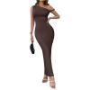 imageMilumia Womens One Shoulder Twisted Asymmetrical Neck Sleeveless Bodycon Maxi DressesBrown