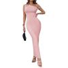 imageMilumia Womens One Shoulder Twisted Asymmetrical Neck Sleeveless Bodycon Maxi DressesPink