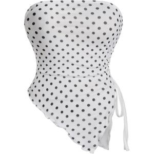 imageMilumia Womens Floral Print Strapless Tube Top Ruched Drawstring Asymmetrical Tank TopsWhite