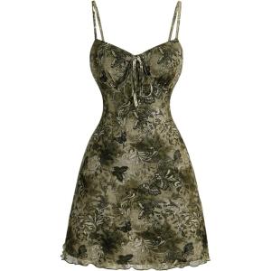 imageMilumia Womens Paisley Print Cami Short Dress Boho Mesh Mini Sun DressesArmy Green