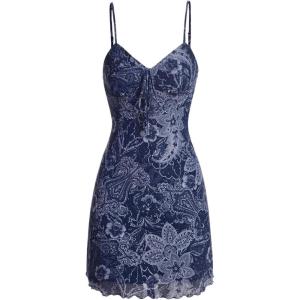 imageMilumia Womens Paisley Print Cami Short Dress Boho Mesh Mini Sun DressesBlue