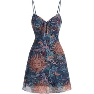 imageMilumia Womens Paisley Print Cami Short Dress Boho Mesh Mini Sun DressesPurple