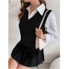 imageMilumia Womens Cable Knit V Neck Sweater Vest Sleeveless Ribbed Crop Tank TopBlack