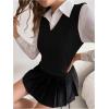 imageMilumia Womens Cable Knit V Neck Sweater Vest Sleeveless Ribbed Crop Tank TopBlack