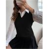 imageMilumia Womens Cable Knit V Neck Sweater Vest Sleeveless Ribbed Crop Tank TopBlack