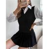 imageMilumia Womens Cable Knit V Neck Sweater Vest Sleeveless Ribbed Crop Tank TopBlack
