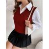 imageMilumia Womens Cable Knit V Neck Sweater Vest Sleeveless Ribbed Crop Tank TopBurgundy