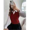 imageMilumia Womens Cable Knit V Neck Sweater Vest Sleeveless Ribbed Crop Tank TopBurgundy