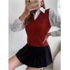 imageMilumia Womens Cable Knit V Neck Sweater Vest Sleeveless Ribbed Crop Tank TopBurgundy