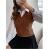 imageMilumia Womens Cable Knit V Neck Sweater Vest Sleeveless Ribbed Crop Tank TopCoffee Brown
