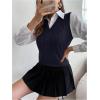imageMilumia Womens Cable Knit V Neck Sweater Vest Sleeveless Ribbed Crop Tank TopDeep Blue