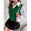 imageMilumia Womens Cable Knit V Neck Sweater Vest Sleeveless Ribbed Crop Tank TopGreen
