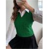 imageMilumia Womens Cable Knit V Neck Sweater Vest Sleeveless Ribbed Crop Tank TopGreen