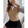 imageMilumia Womens Cable Knit V Neck Sweater Vest Sleeveless Ribbed Crop Tank TopKhaki