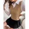 imageMilumia Womens Cable Knit V Neck Sweater Vest Sleeveless Ribbed Crop Tank TopKhaki