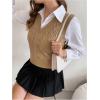 imageMilumia Womens Cable Knit V Neck Sweater Vest Sleeveless Ribbed Crop Tank TopKhaki