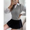 imageMilumia Womens Cable Knit V Neck Sweater Vest Sleeveless Ribbed Crop Tank TopLight Grey