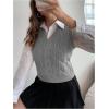 imageMilumia Womens Cable Knit V Neck Sweater Vest Sleeveless Ribbed Crop Tank TopLight Grey