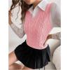 imageMilumia Womens Cable Knit V Neck Sweater Vest Sleeveless Ribbed Crop Tank TopPink