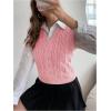 imageMilumia Womens Cable Knit V Neck Sweater Vest Sleeveless Ribbed Crop Tank TopPink