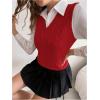 imageMilumia Womens Cable Knit V Neck Sweater Vest Sleeveless Ribbed Crop Tank TopRed
