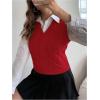 imageMilumia Womens Cable Knit V Neck Sweater Vest Sleeveless Ribbed Crop Tank TopRed
