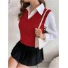 imageMilumia Womens Cable Knit V Neck Sweater Vest Sleeveless Ribbed Crop Tank TopRed
