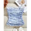 imageMilumia Womens Floral Mesh Tube Top Ruched Strapless Bandeau Crop TopsBlue