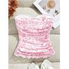 imageMilumia Womens Floral Mesh Tube Top Ruched Strapless Bandeau Crop TopsPink