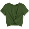 imageMilumia Girls Casual Twist Hem Short Sleeve Round Neck Crop Top Tee ShirtArmy Green