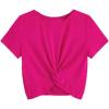 imageMilumia Girls Casual Twist Hem Short Sleeve Round Neck Crop Top Tee ShirtHot Pink