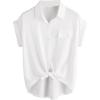 imageMilumia Women Casual Short Sleeve Button Down Collar Shirt Blouse Front Tie Knot TopsA White