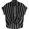 imageMilumia Women Casual Short Sleeve Button Down Collar Shirt Blouse Front Tie Knot TopsBlack and White