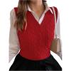 imageMilumia Womens Cable Knit V Neck Sweater Vest Sleeveless Ribbed Crop Tank TopRed