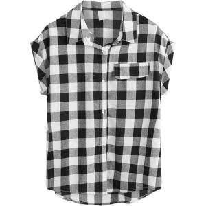 imageMilumia Women Casual Short Sleeve Button Down Collar Shirt Blouse Front Tie Knot TopsBlack