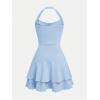imageMilumia Girls Summer Backless Halter Short Dress Sleeveless Tiered Layered Mini DressesLight Blue