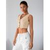imageMilumia Womens Button Up Suit Vest Shirt Waistcoat Sleeveless Cropped Blazer Vest TopsApricot