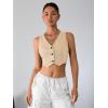 imageMilumia Womens Button Up Suit Vest Shirt Waistcoat Sleeveless Cropped Blazer Vest TopsApricot