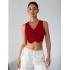 imageMilumia Womens Button Up Suit Vest Shirt Waistcoat Sleeveless Cropped Blazer Vest TopsBurgundy