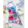 imageMilumia Womens Floral Halter Mini Dress Tie Backless Drawstring Asymmetrical Hem Short DressesBlue