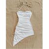 imageMilumia Womens Floral Halter Mini Dress Tie Backless Drawstring Asymmetrical Hem Short DressesWhite